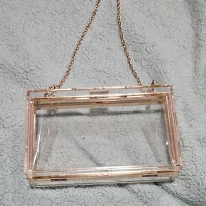 Clear Acrylic Box Clutch with Gold Chain